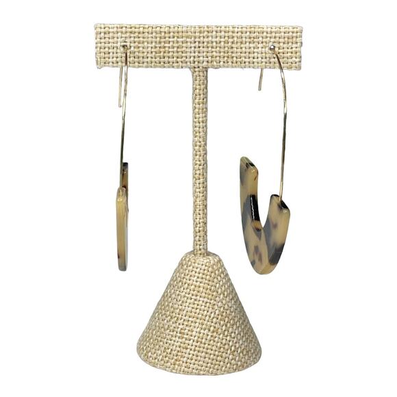 Leopard Tortoise Shell Print Half Hoop Earrings With Gold Tone Metal - Picture 6 of 7